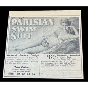 Parisian Swimsuit Bikini Girl Vintage Print Ad 1950 Fashion of the Month
